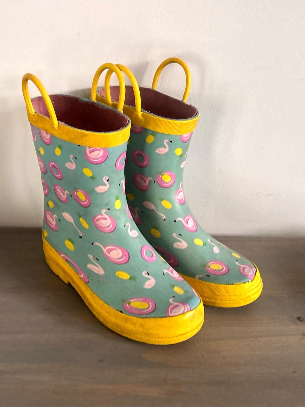 Lily & Dan Yellow, Turquoise, Pink Flamingo, Pineapple Rain Boots Kids Sz 11/12
